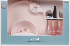 6-delig kinderservies Mepal Mio. De set bestaat uit een bestek set, kinderglas, kinderbord en schaaltje. BB ECo Shop